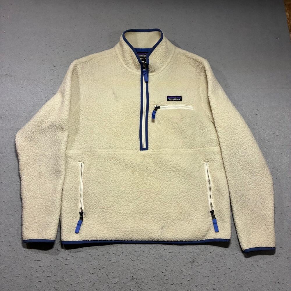Patagonia Retro Pile Fleece Marsupial Pullover Womens Medium White Quarter Zip